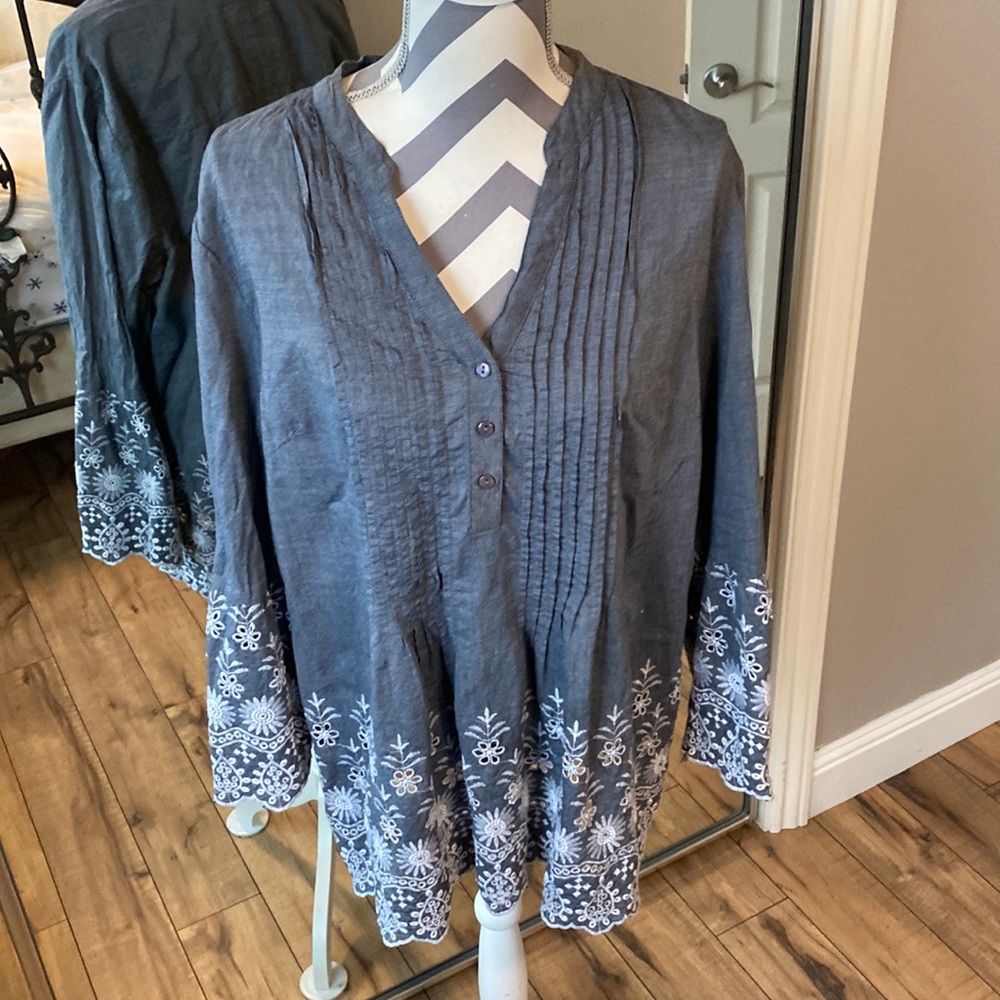 Style and co. 100% cotton grey with white eyelet decorations